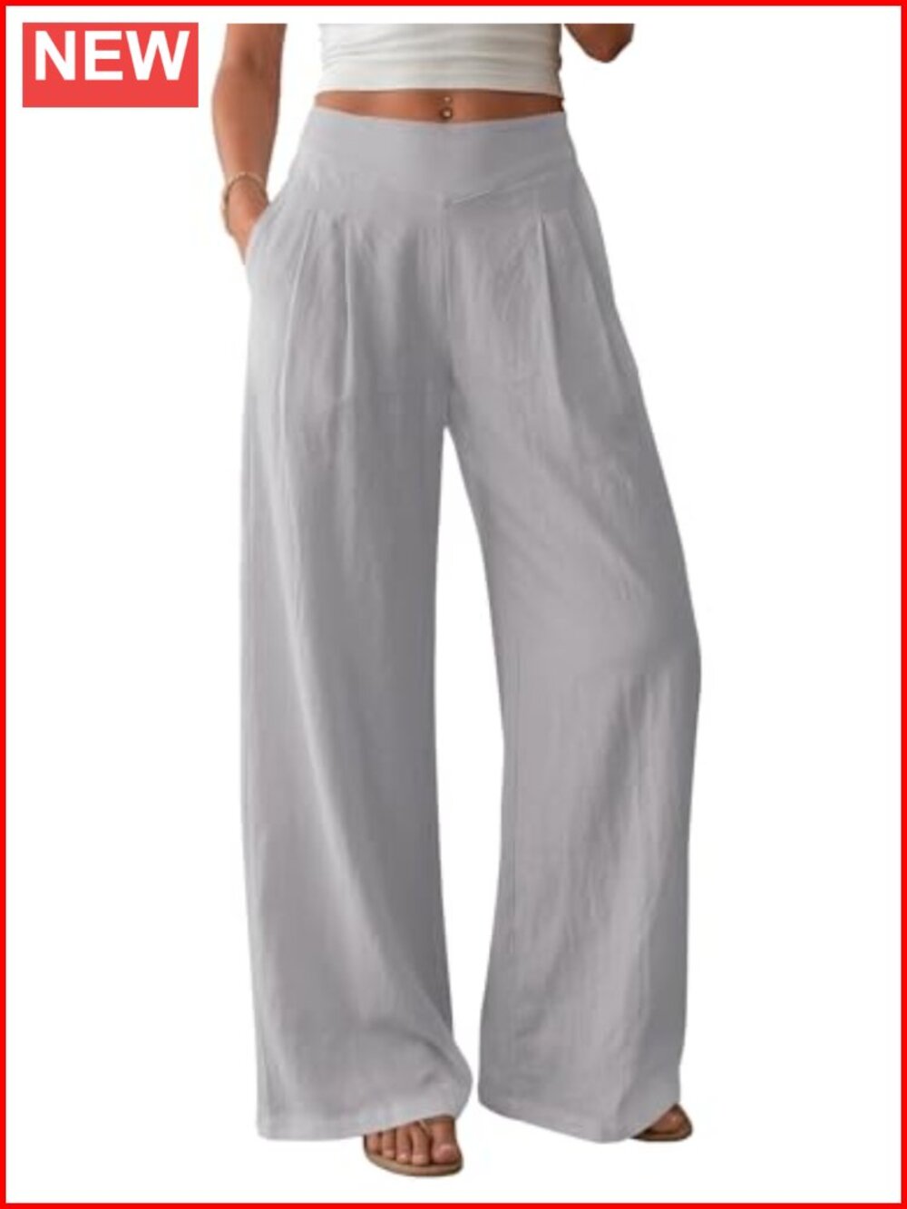 Women's Wide Leg Linen Pants Elastic Waist Summer Casual Lounge Travel